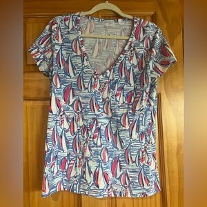 Lilly Pulitzer Michelle  V-Neck  Top in Red, Right, Return